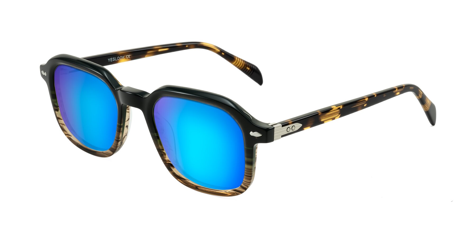 Angle of Salyba in Dark Green/Brown Striped with Blue Mirrored Lenses