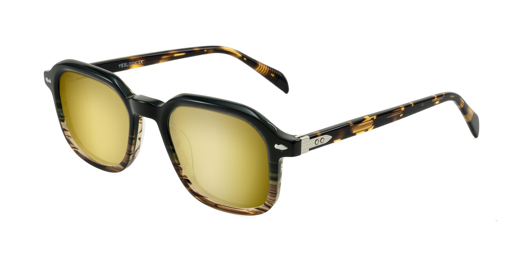 Angle of Salyba in Dark Green/Brown Striped with Gold Mirrored Lenses