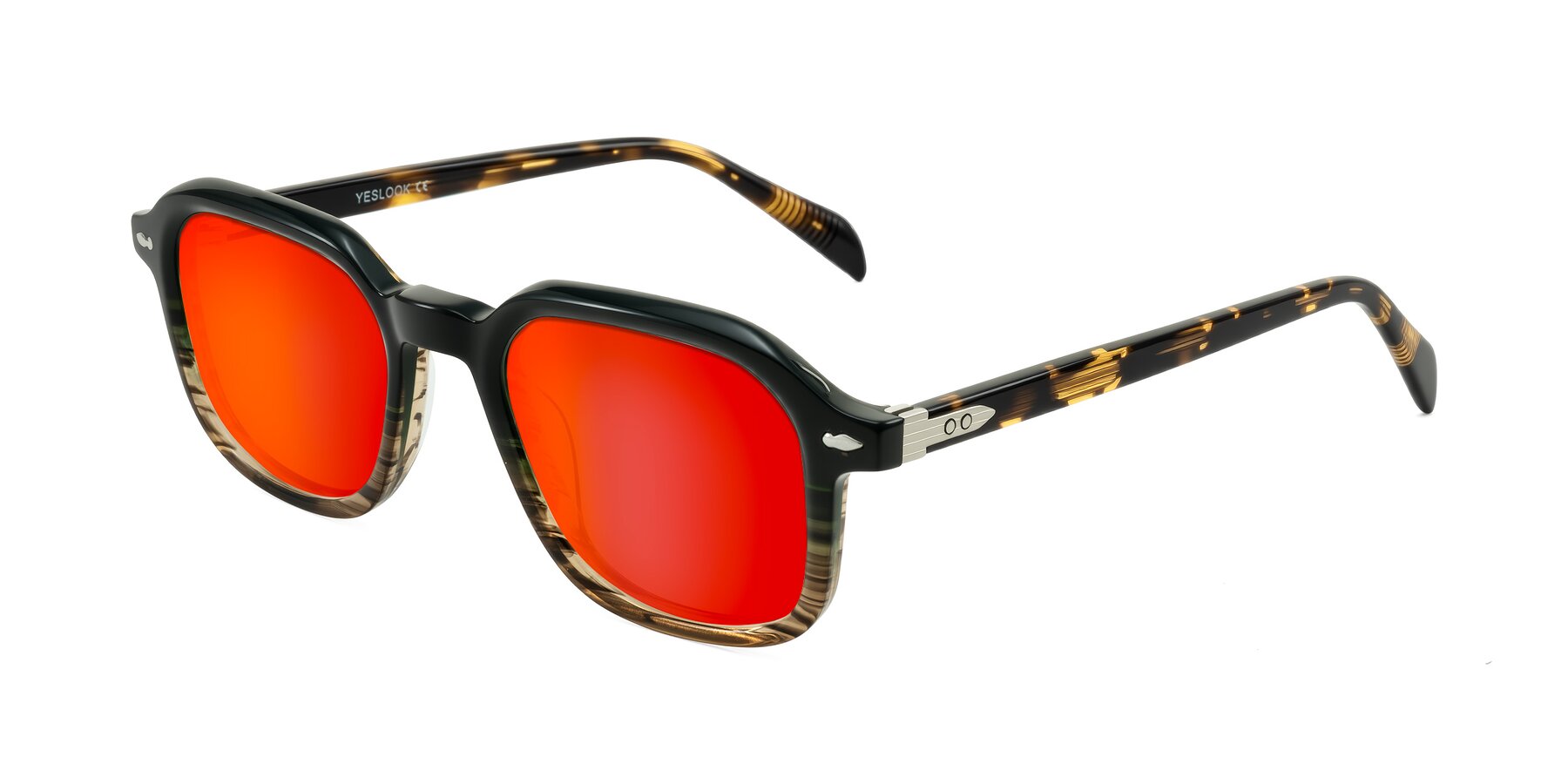 Angle of Salyba in Dark Green/Brown Striped with Red Gold Mirrored Lenses