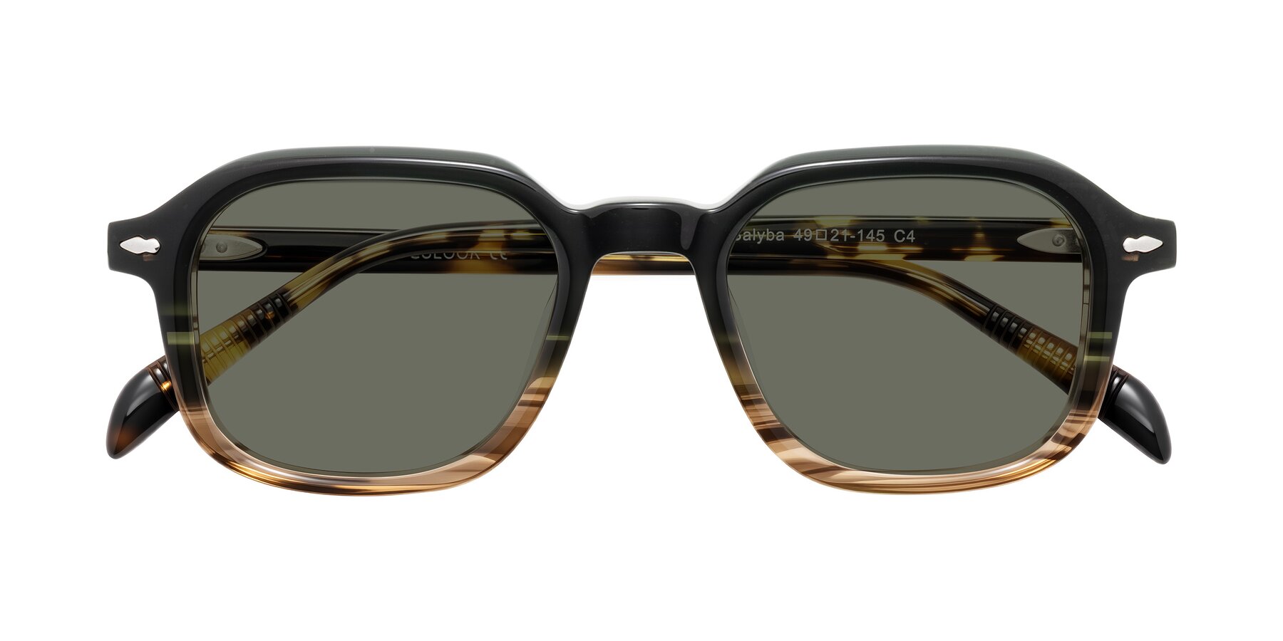 Folded Front of Salyba in Dark Green/Brown Striped with Gray Polarized Lenses