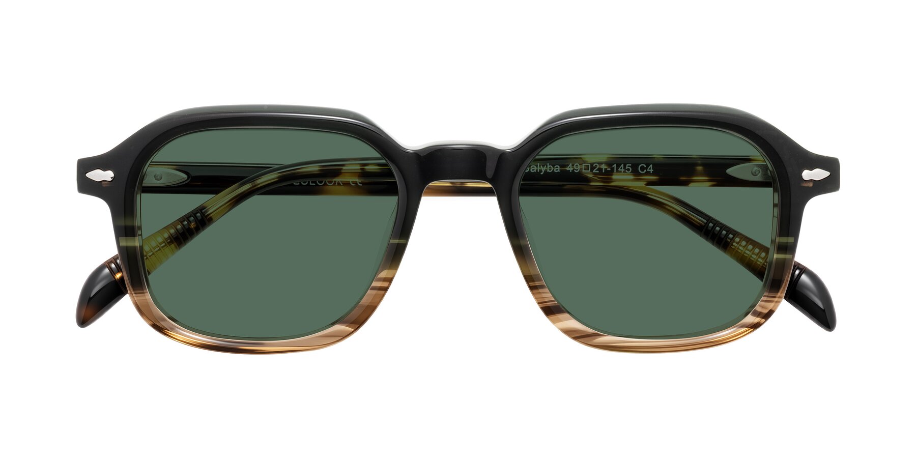 Folded Front of Salyba in Dark Green/Brown Striped with Green Polarized Lenses