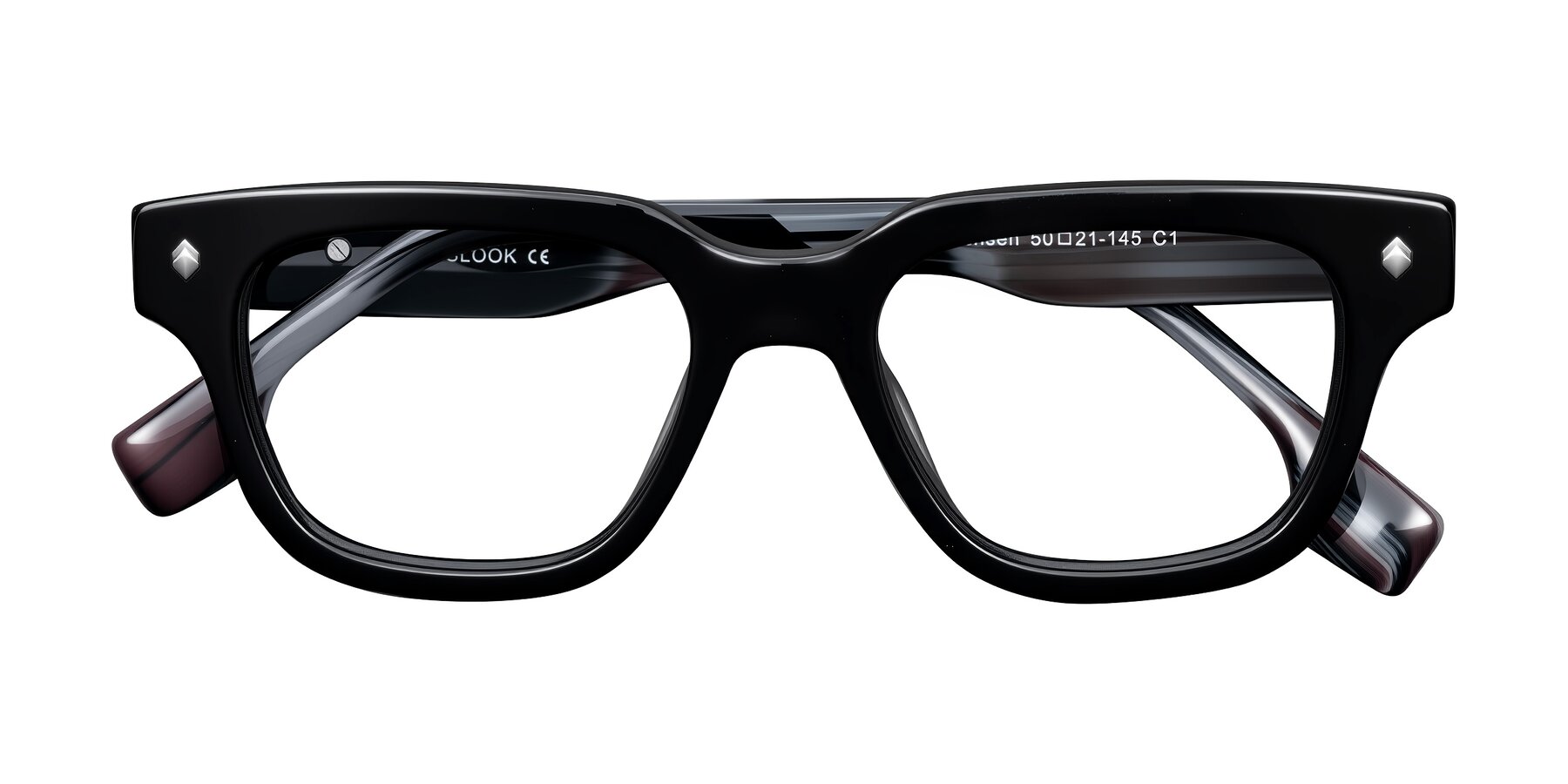 Folded Front of Jensen in Black/Gray Striped with Clear Reading Eyeglass Lenses