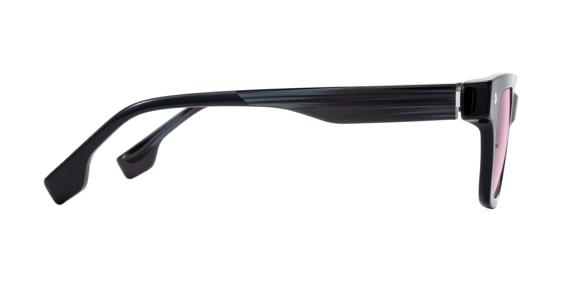 Side of Jensen in Black/Gray Striped with Light Pink Tinted Lenses