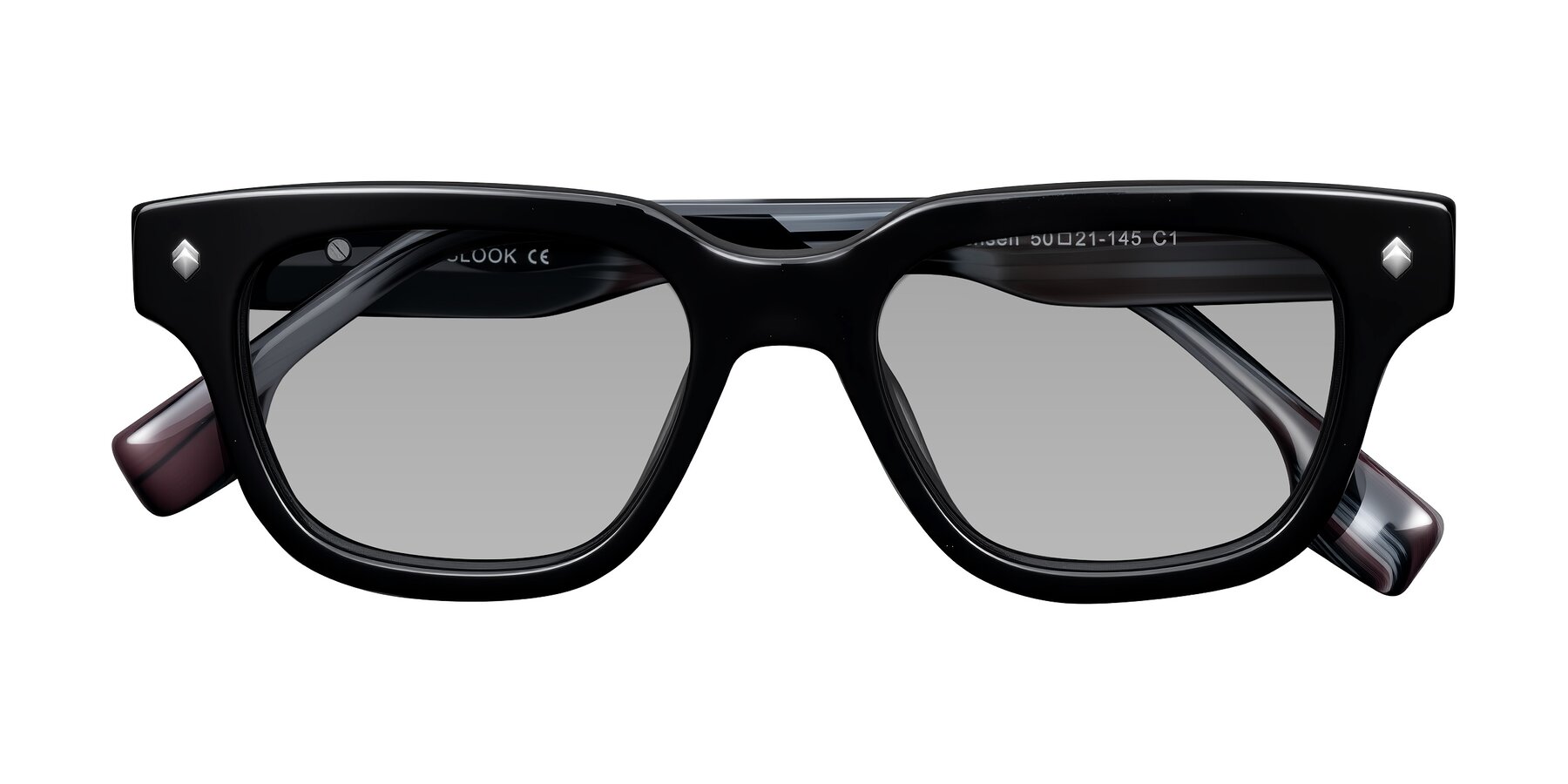 Folded Front of Jensen in Black/Gray Striped with Light Gray Tinted Lenses