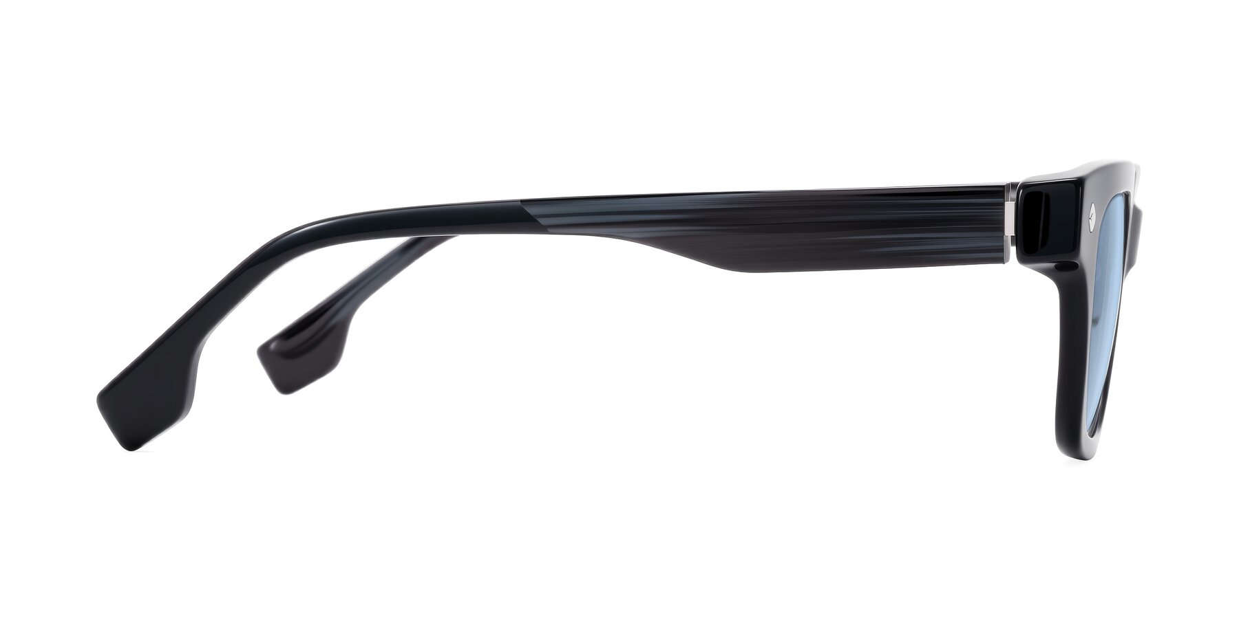 Side of Jensen in Black/Gray Striped with Light Blue Tinted Lenses