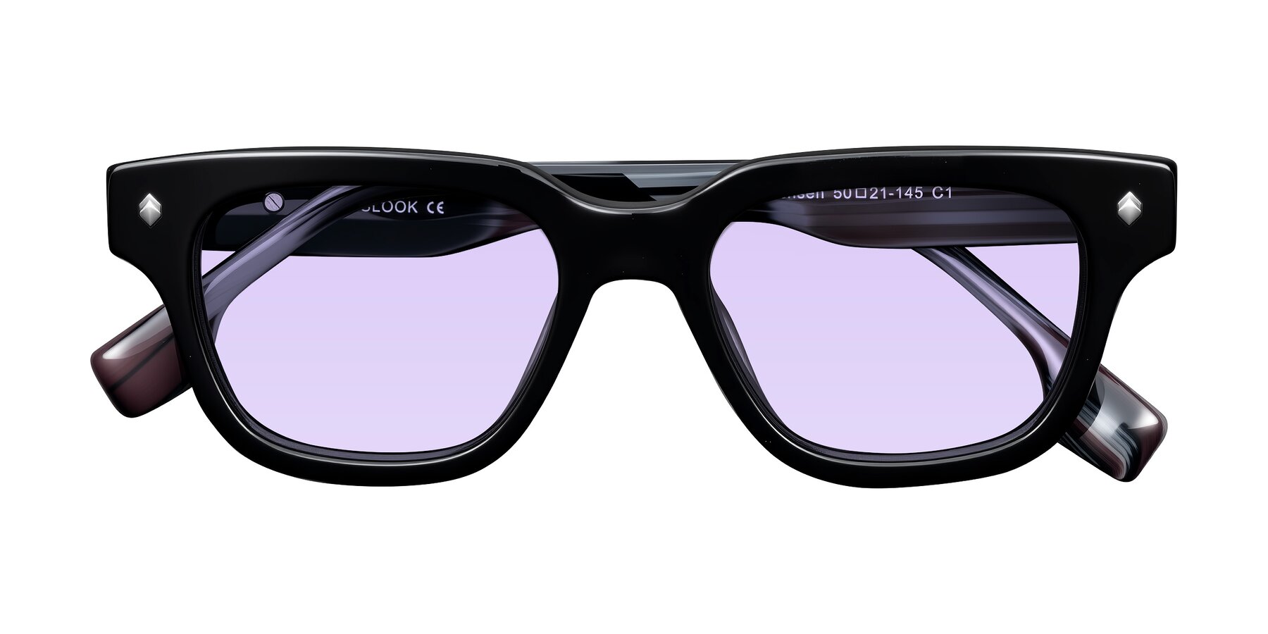 Folded Front of Jensen in Black/Gray Striped with Light Purple Tinted Lenses