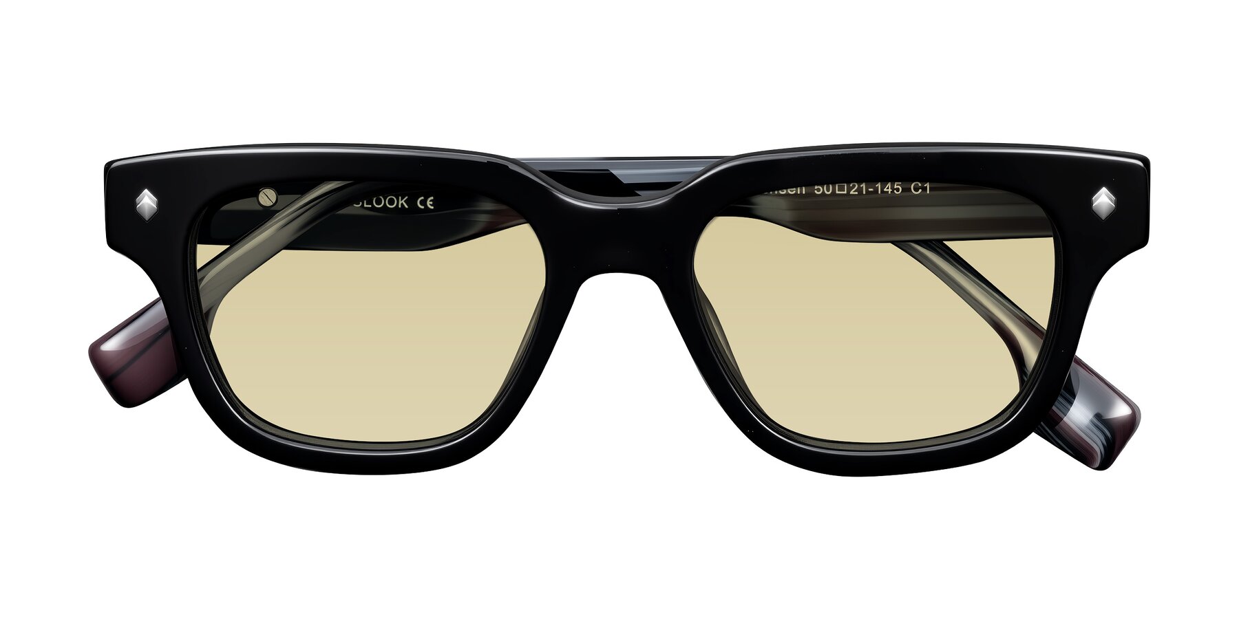 Folded Front of Jensen in Black/Gray Striped with Light Champagne Tinted Lenses