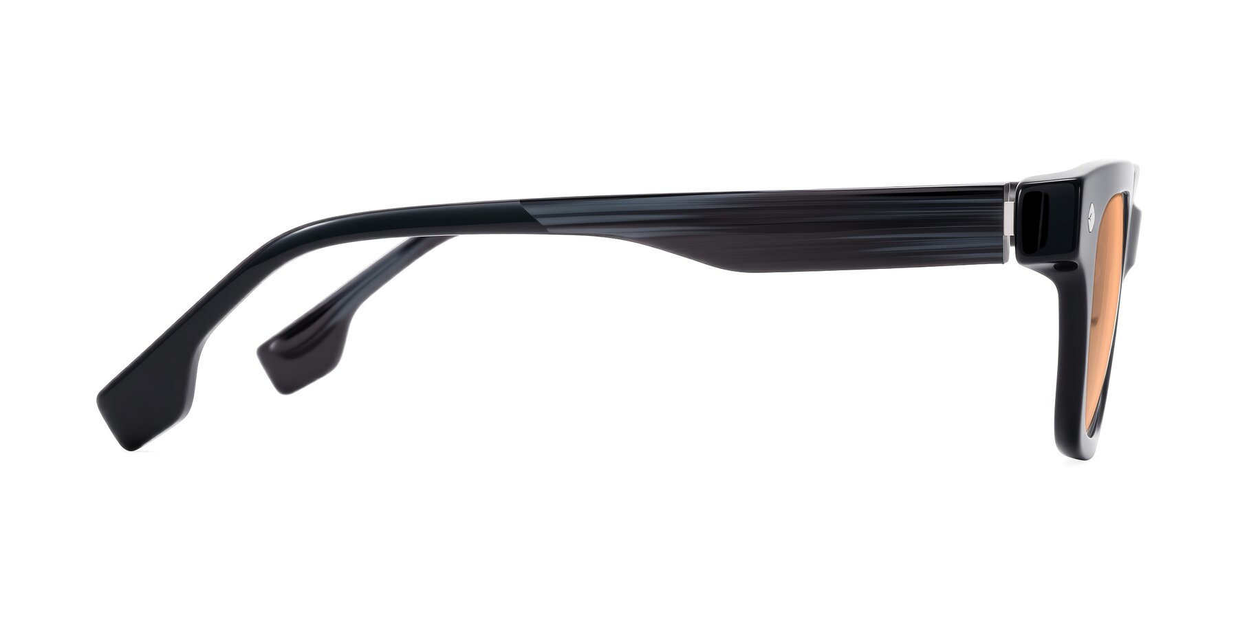 Side of Jensen in Black/Gray Striped with Light Orange Tinted Lenses