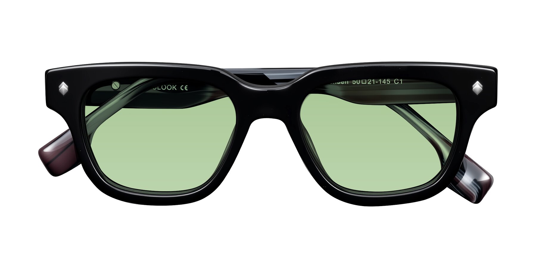Folded Front of Jensen in Black/Gray Striped with Medium Green Tinted Lenses