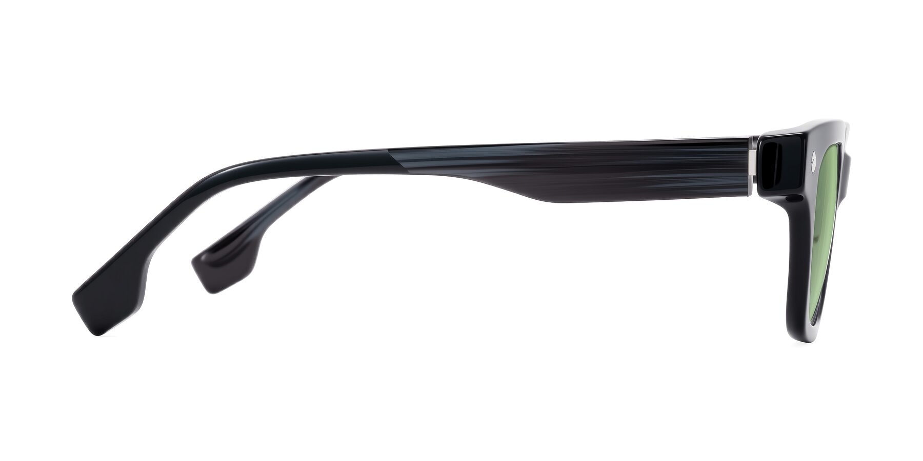 Side of Jensen in Black/Gray Striped with Medium Green Tinted Lenses