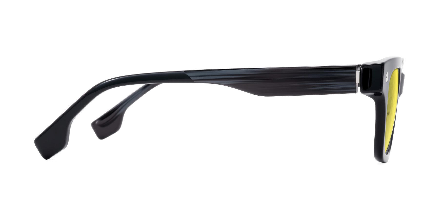 Side of Jensen in Black/Gray Striped with Medium Yellow Tinted Lenses