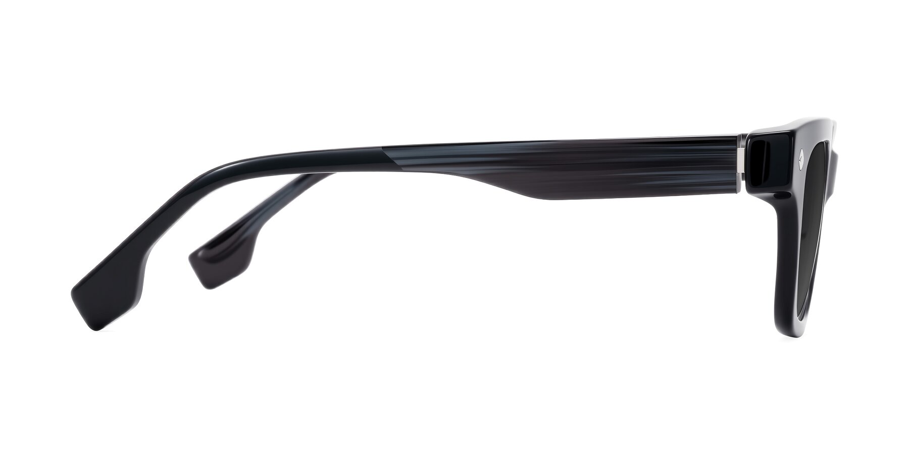 Side of Jensen in Black/Gray Striped with Gray Tinted Lenses