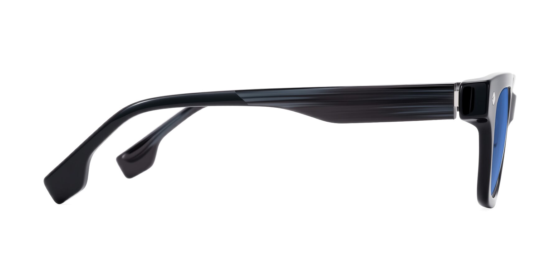 Side of Jensen in Black/Gray Striped with Blue Tinted Lenses