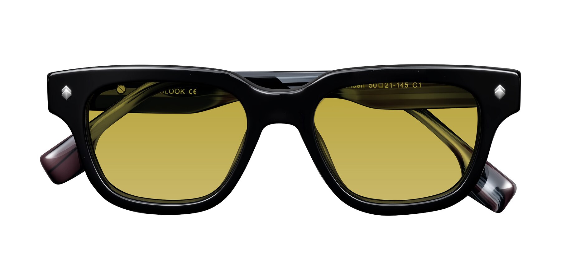 Folded Front of Jensen in Black/Gray Striped with Champagne Tinted Lenses