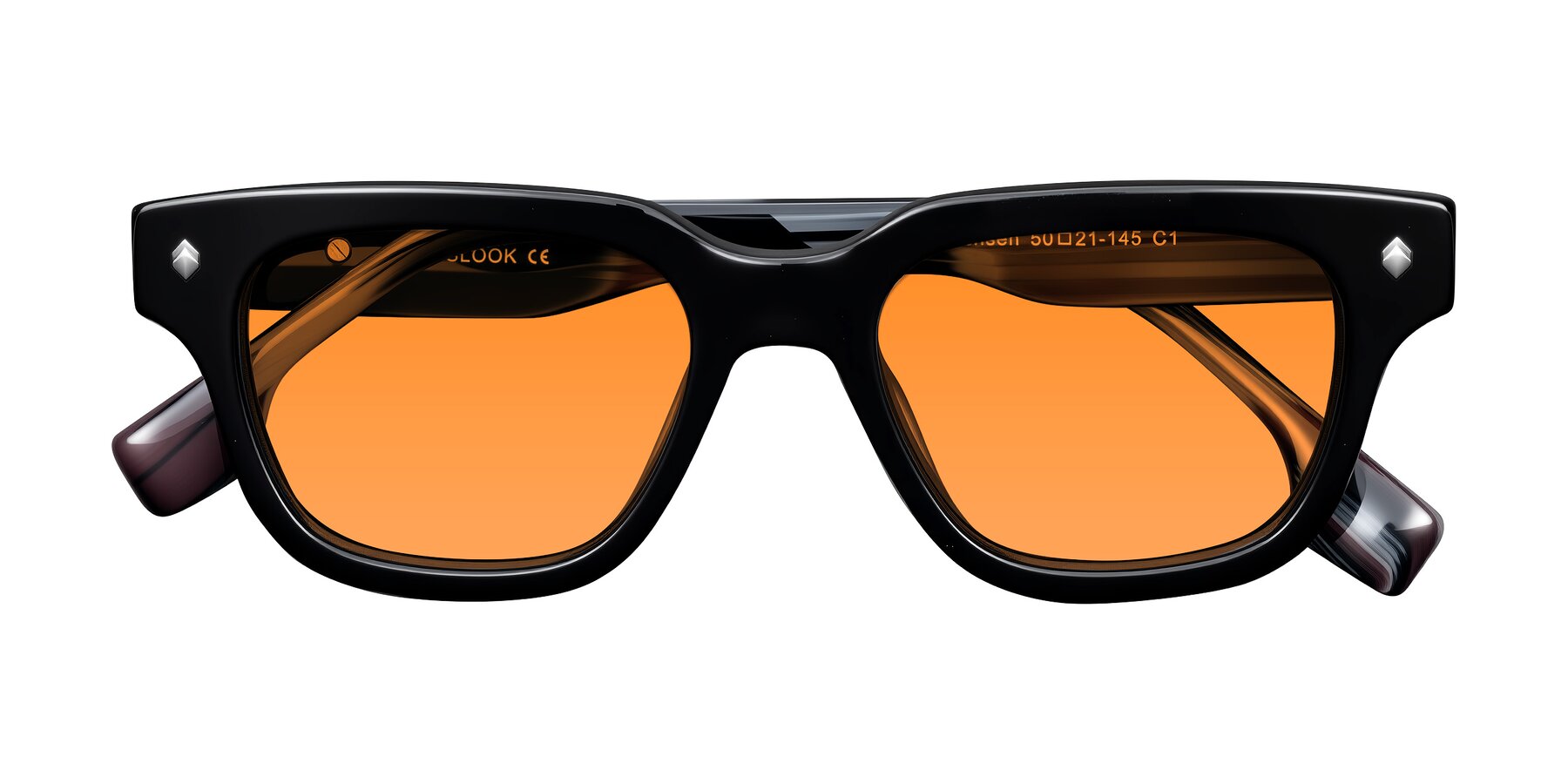 Folded Front of Jensen in Black/Gray Striped with Orange Tinted Lenses