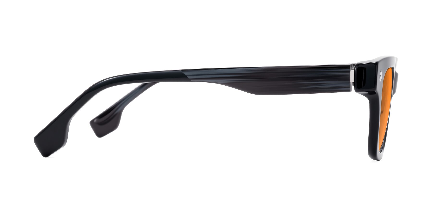 Side of Jensen in Black/Gray Striped with Orange Tinted Lenses