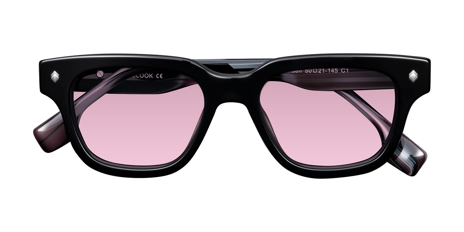 Folded Front of Jensen in Black/Gray Striped with Light Wine Tinted Lenses