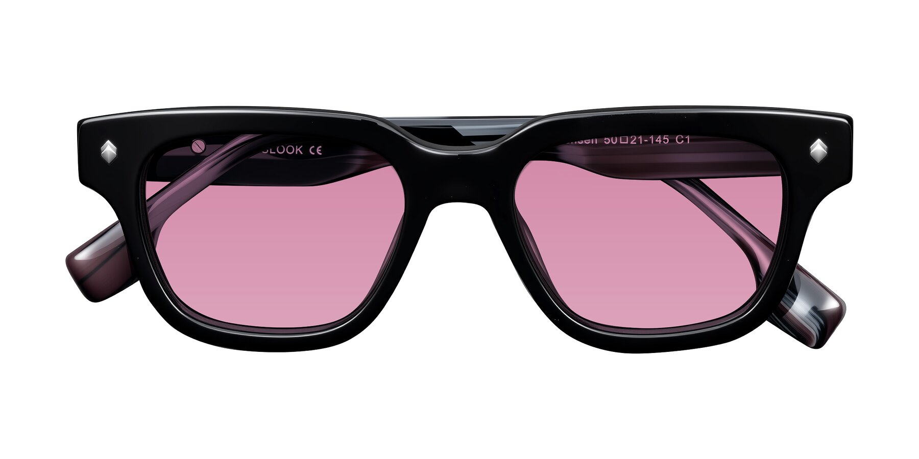 Folded Front of Jensen in Black/Gray Striped with Medium Wine Tinted Lenses