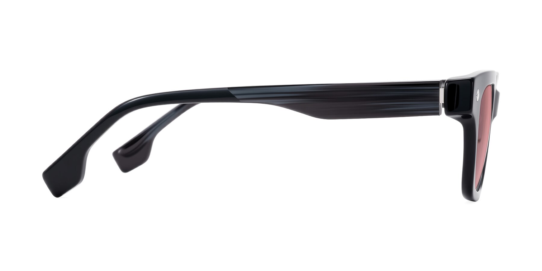 Side of Jensen in Black/Gray Striped with Medium Garnet Tinted Lenses