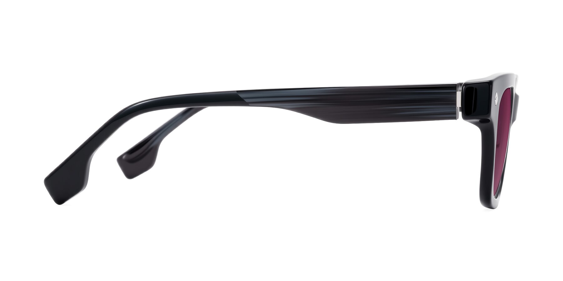 Side of Jensen in Black/Gray Striped with Wine Tinted Lenses