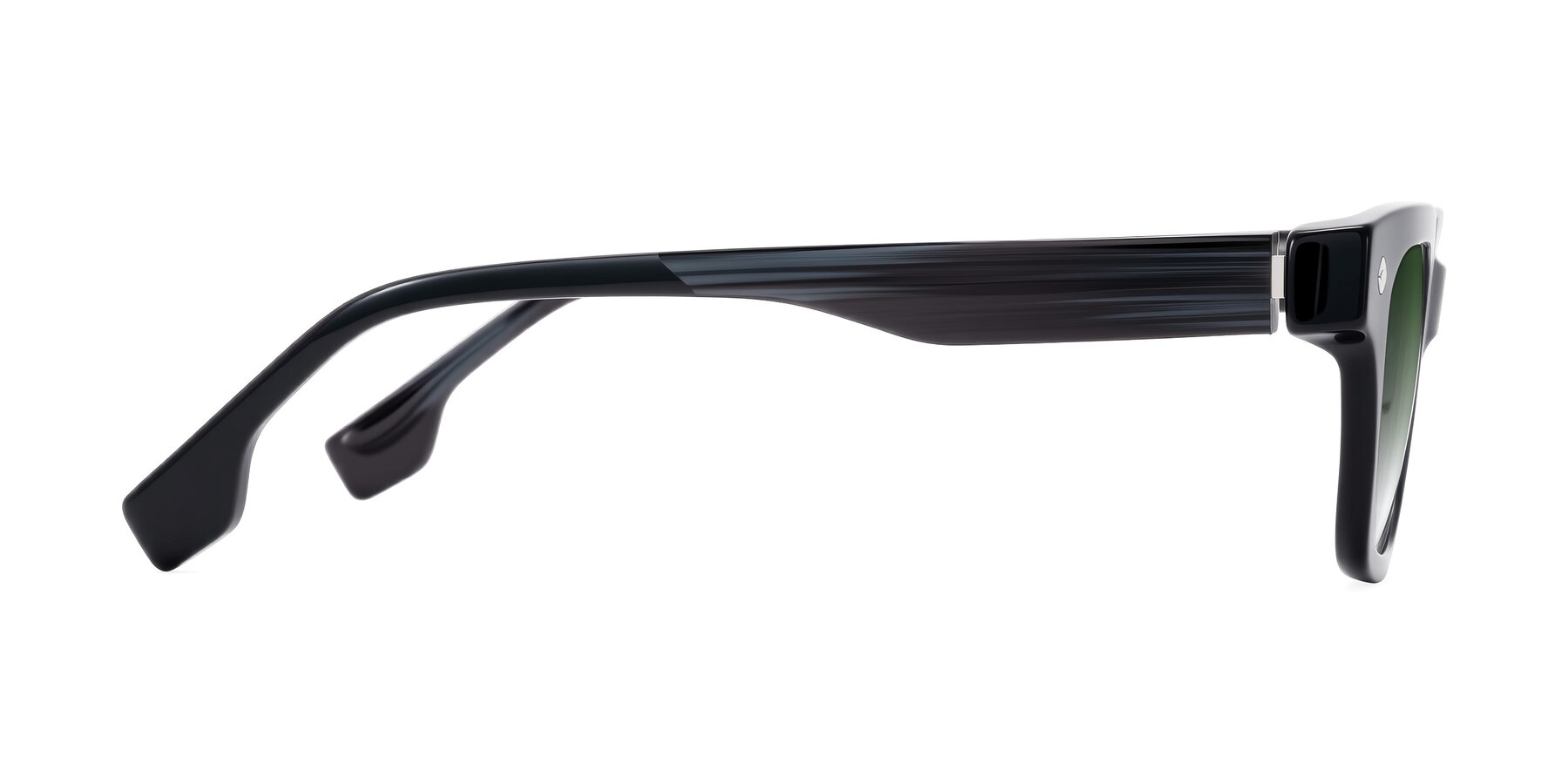 Side of Jensen in Black/Gray Striped with Green Gradient Lenses
