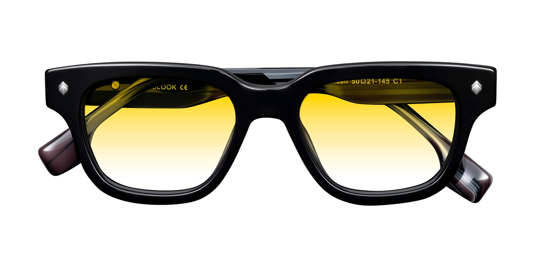 Folded Front of Jensen in Black/Gray Striped with Yellow Gradient Lenses