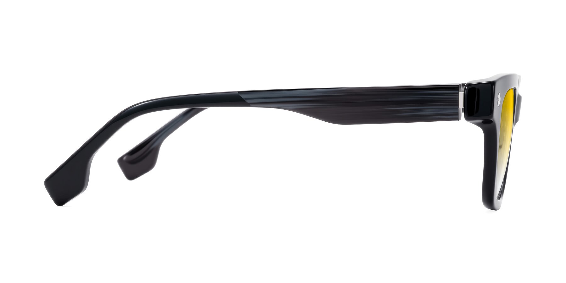 Side of Jensen in Black/Gray Striped with Yellow Gradient Lenses