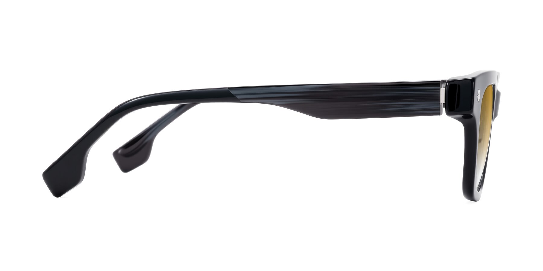 Side of Jensen in Black/Gray Striped with Champagne Gradient Lenses