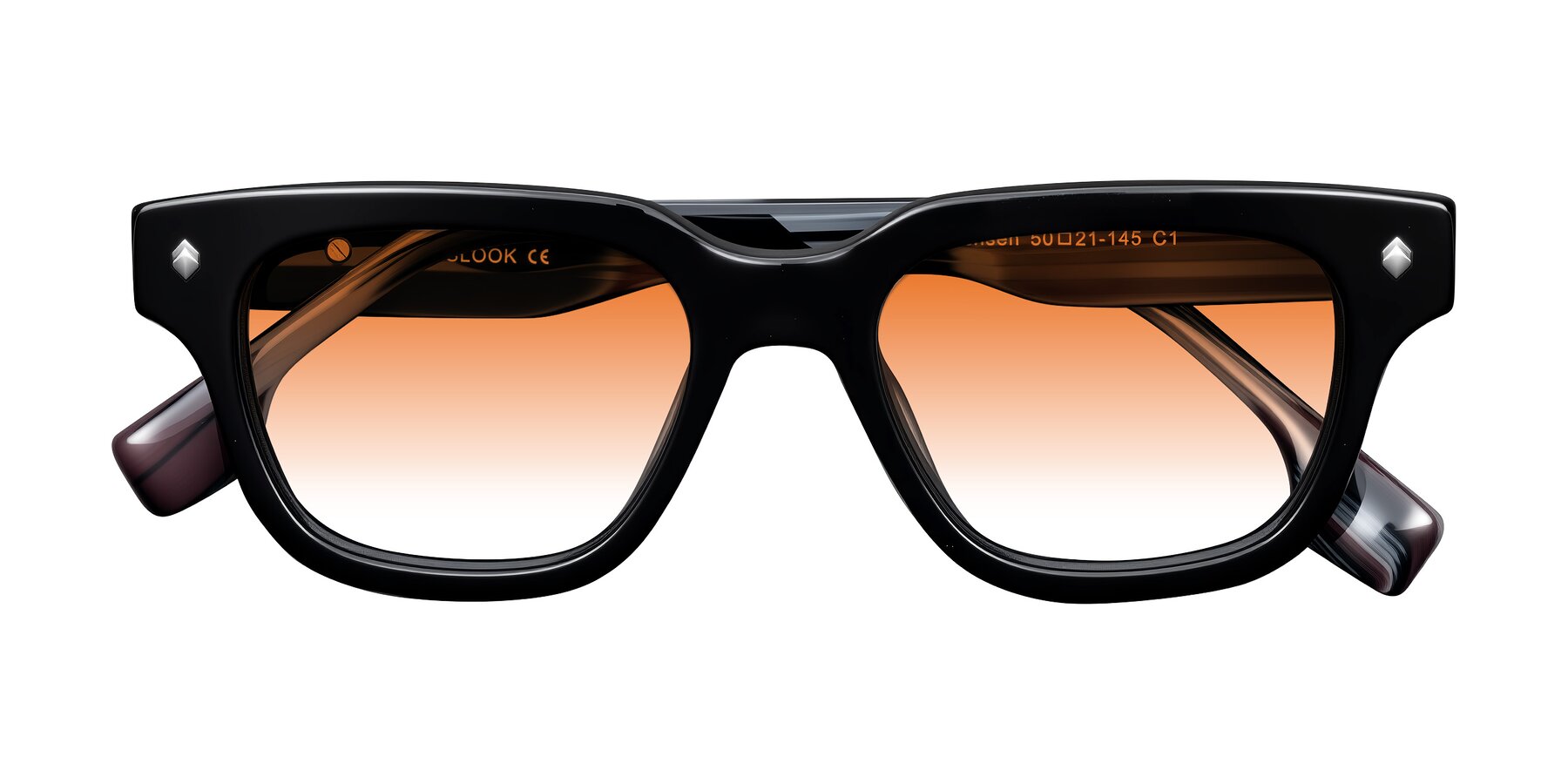 Folded Front of Jensen in Black/Gray Striped with Orange Gradient Lenses