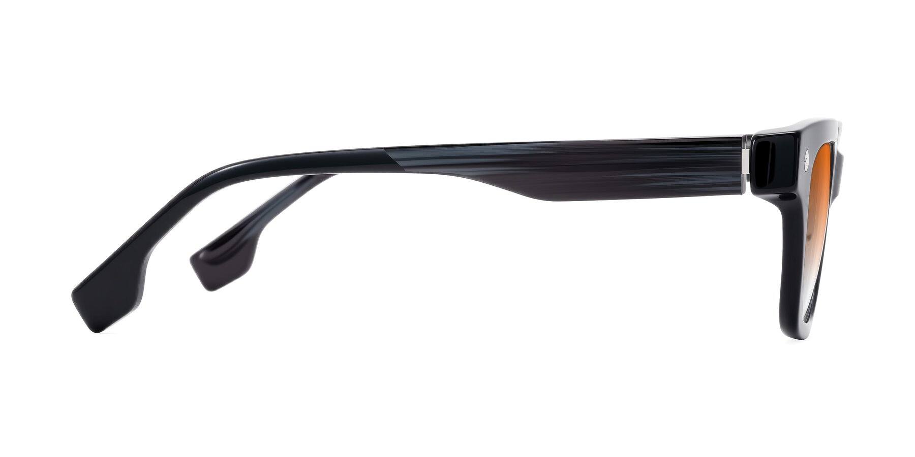 Side of Jensen in Black/Gray Striped with Orange Gradient Lenses