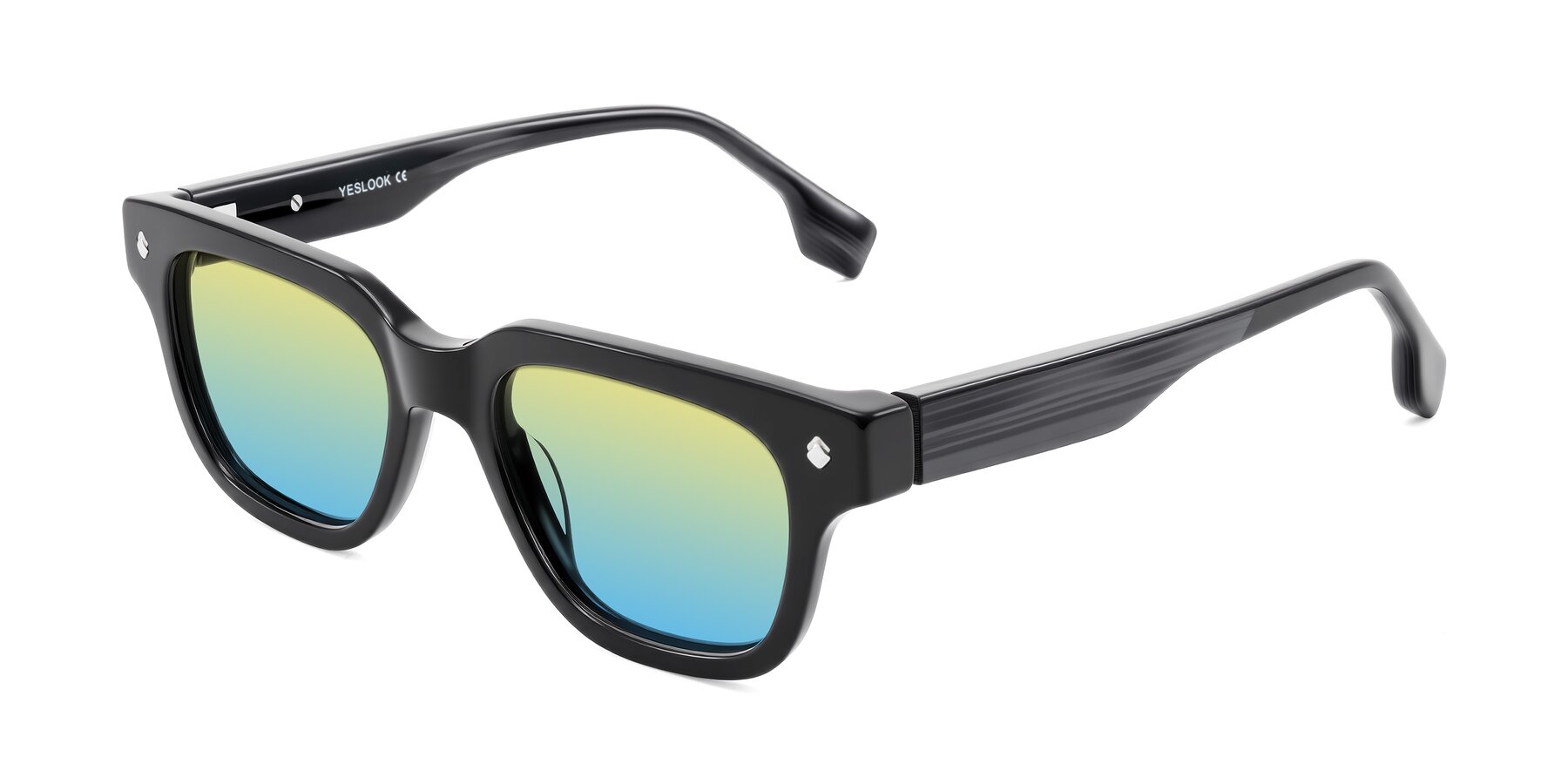 Angle of Jensen in Black/Gray Striped with Yellow / Blue Gradient Lenses