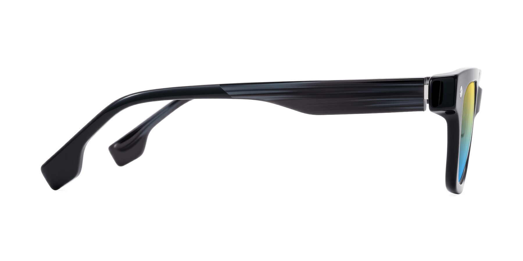 Side of Jensen in Black/Gray Striped with Yellow / Blue Gradient Lenses