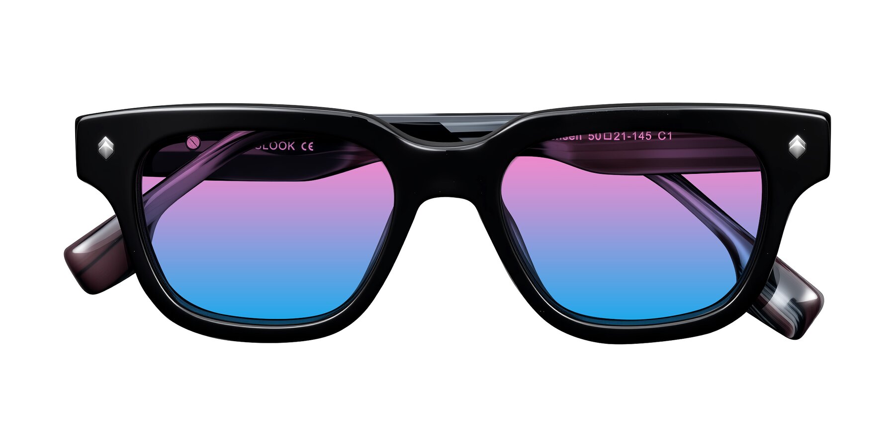 Folded Front of Jensen in Black/Gray Striped with Pink / Blue Gradient Lenses