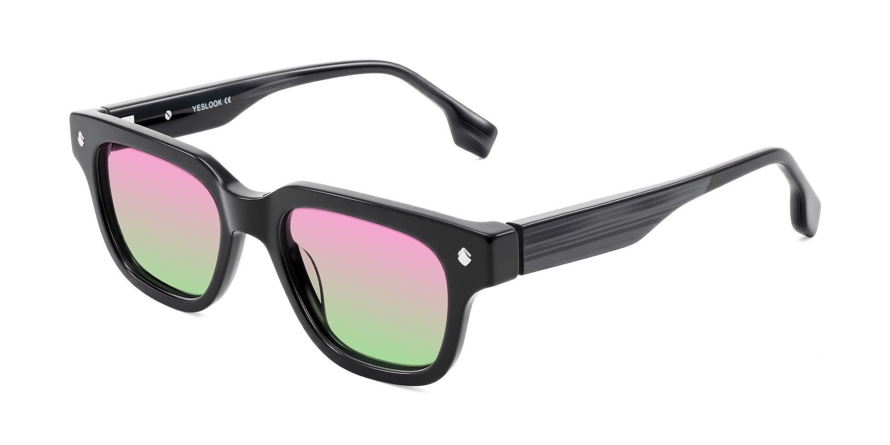 Angle of Jensen in Black/Gray Striped with Pink / Green Gradient Lenses