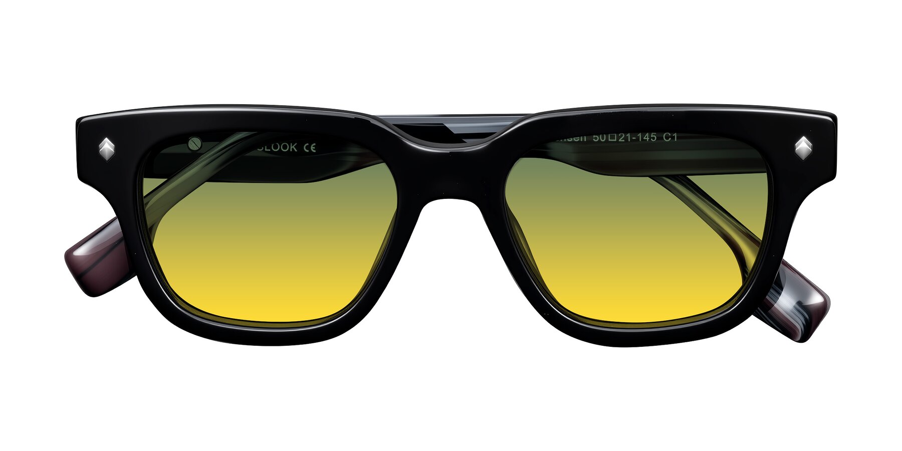 Folded Front of Jensen in Black/Gray Striped with Green / Yellow Gradient Lenses