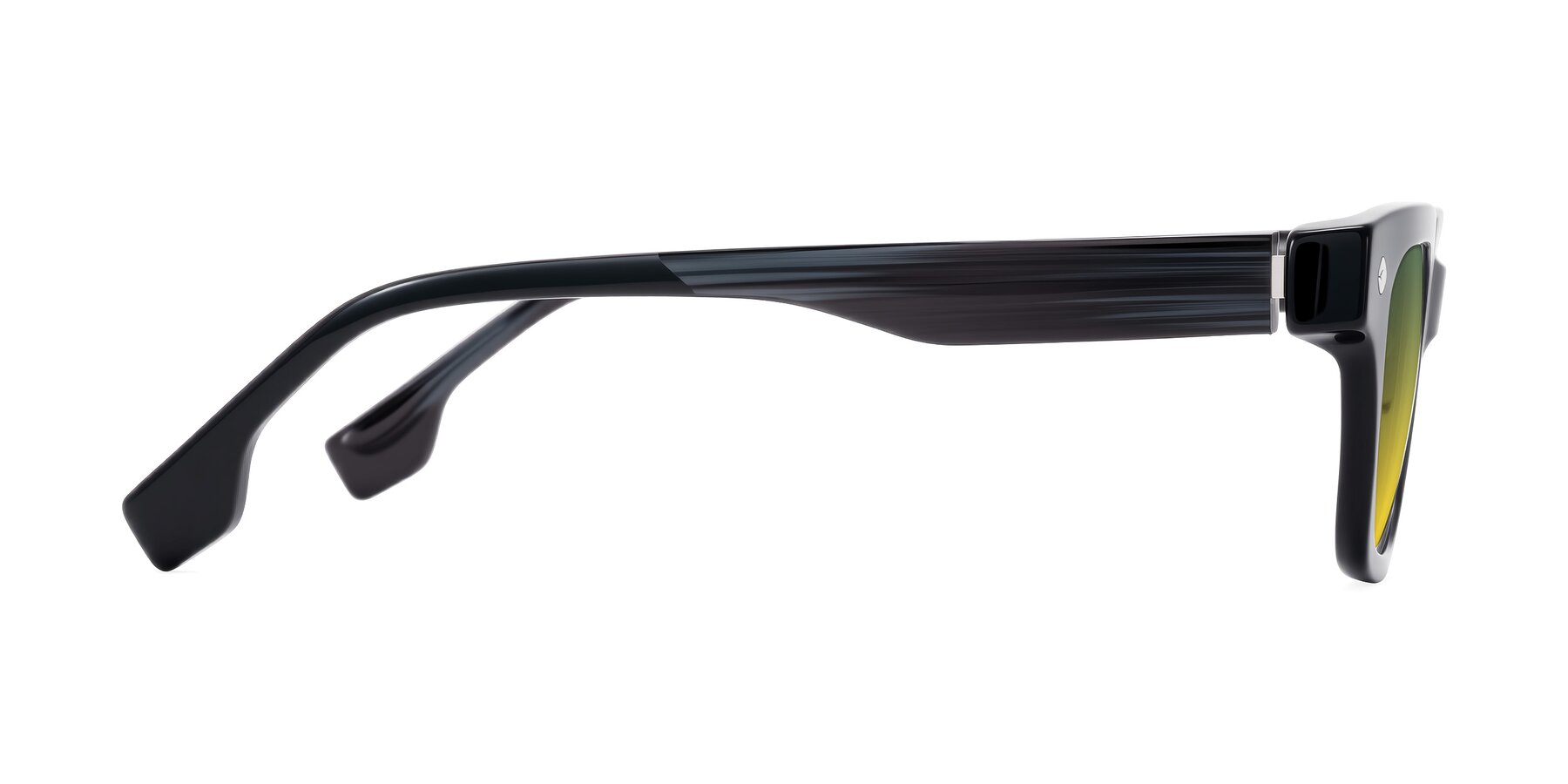 Side of Jensen in Black/Gray Striped with Green / Yellow Gradient Lenses