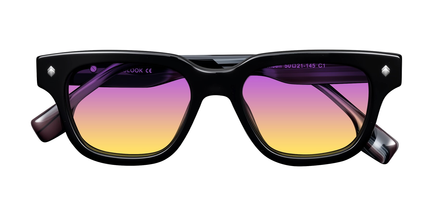 Folded Front of Jensen in Black/Gray Striped with Purple / Yellow Gradient Lenses