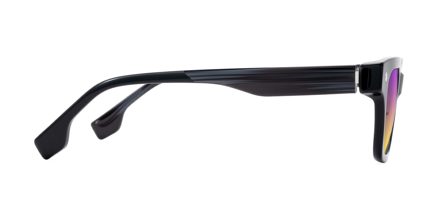 Side of Jensen in Black/Gray Striped with Purple / Yellow Gradient Lenses