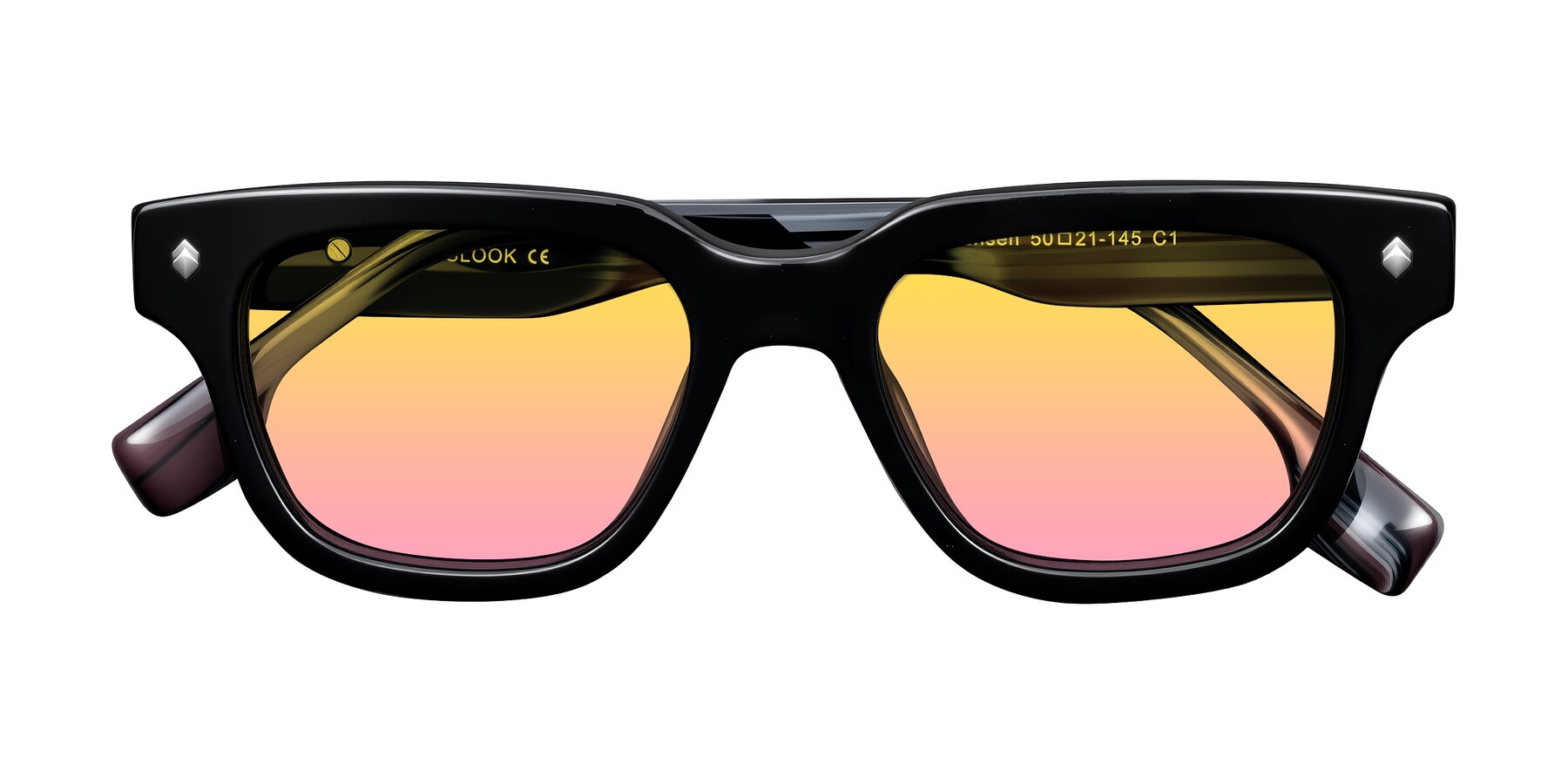 Folded Front of Jensen in Black/Gray Striped with Yellow / Pink Gradient Lenses