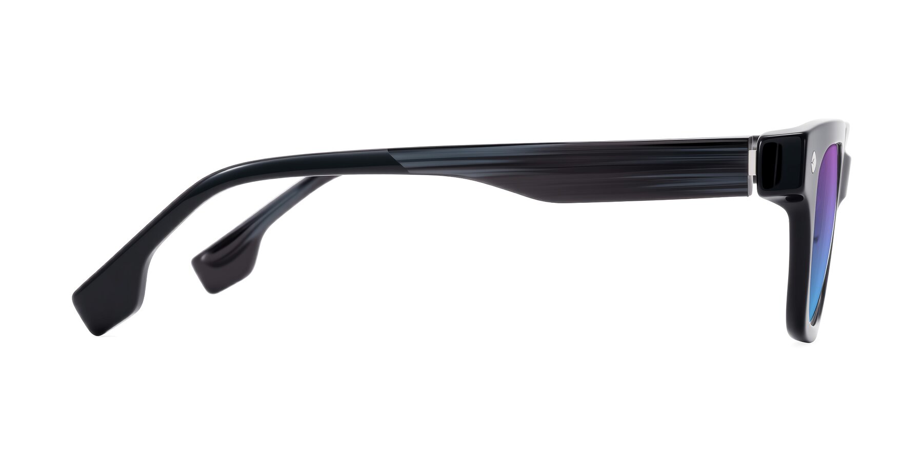 Side of Jensen in Black/Gray Striped with Purple / Blue Gradient Lenses