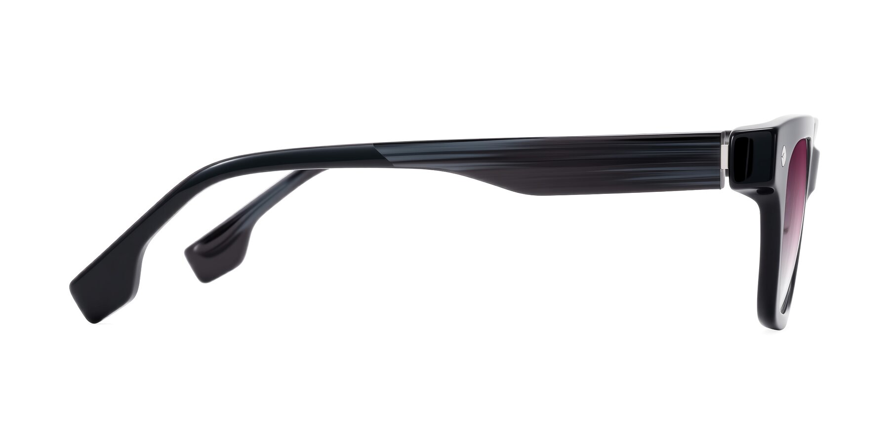 Side of Jensen in Black/Gray Striped with Wine Gradient Lenses