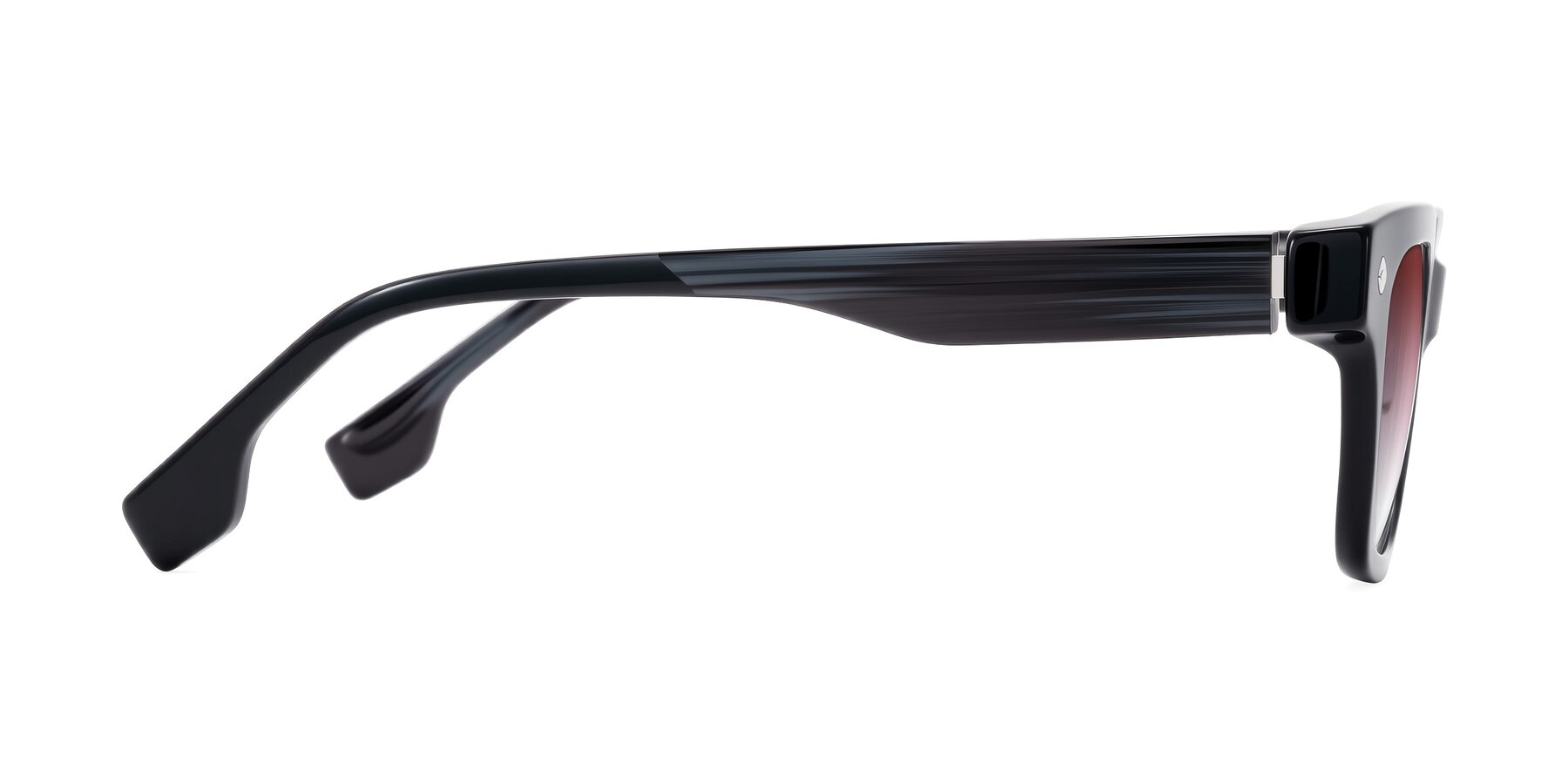 Side of Jensen in Black/Gray Striped with Garnet Gradient Lenses