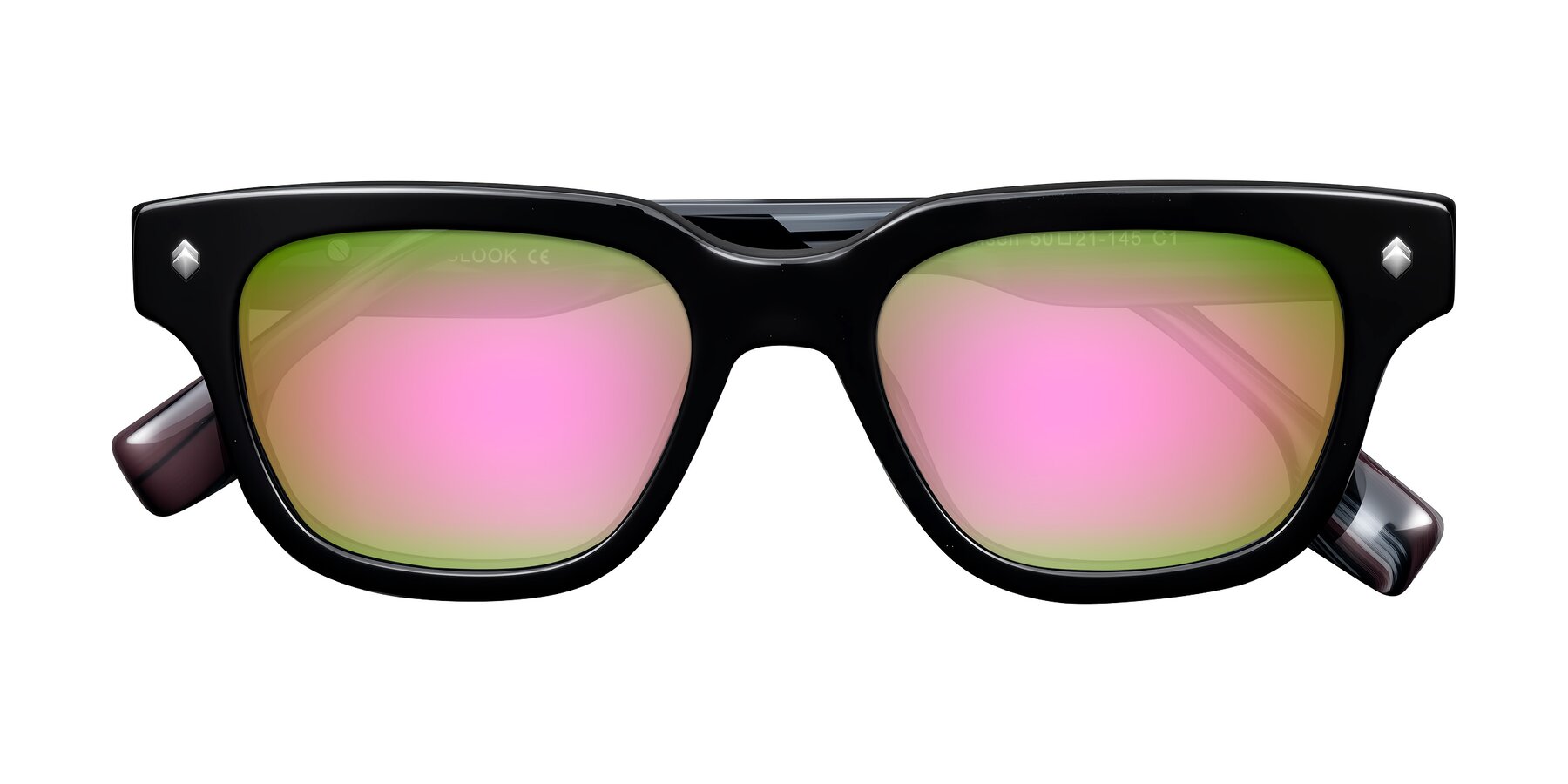 Folded Front of Jensen in Black/Gray Striped with Pink Mirrored Lenses