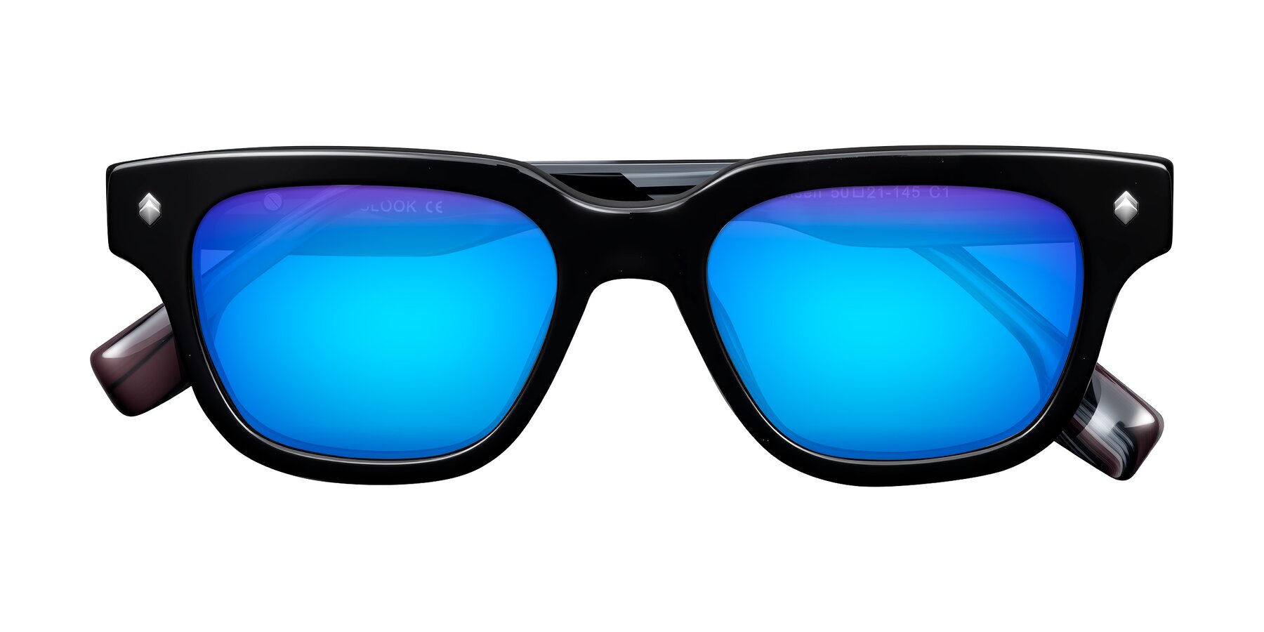 Folded Front of Jensen in Black/Gray Striped with Blue Mirrored Lenses