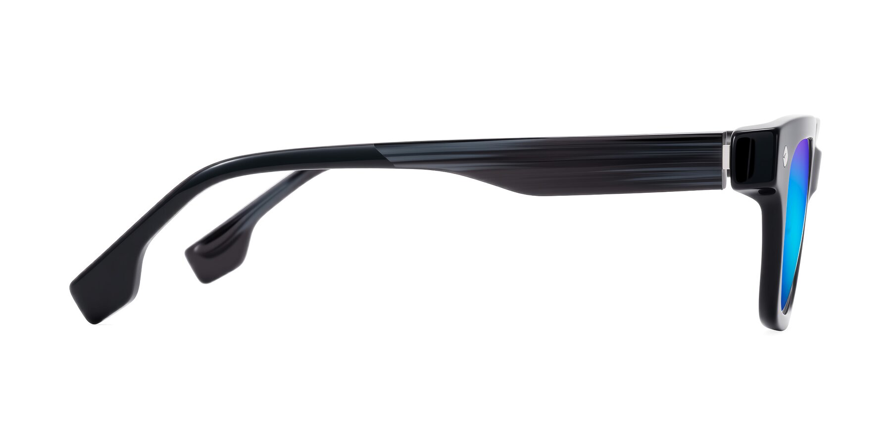 Side of Jensen in Black/Gray Striped with Blue Mirrored Lenses