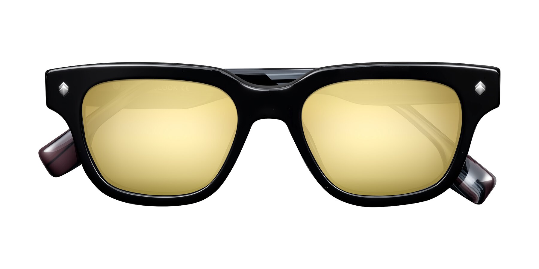 Folded Front of Jensen in Black/Gray Striped with Gold Mirrored Lenses