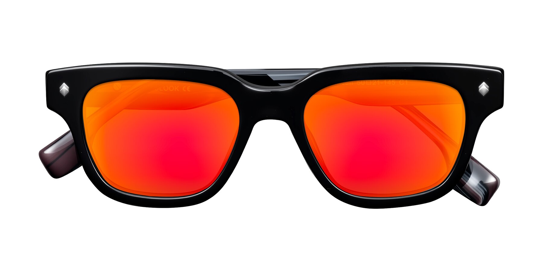 Folded Front of Jensen in Black/Gray Striped with Red Gold Mirrored Lenses