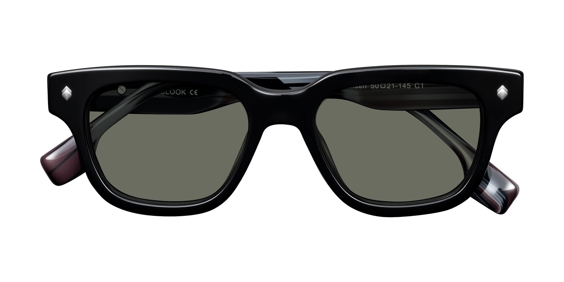 Folded Front of Jensen in Black/Gray Striped with Gray Polarized Lenses