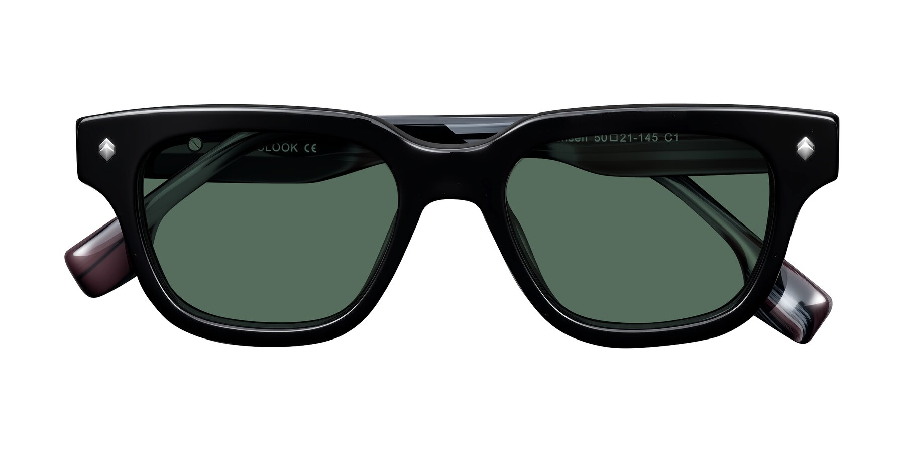 Folded Front of Jensen in Black/Gray Striped with Green Polarized Lenses