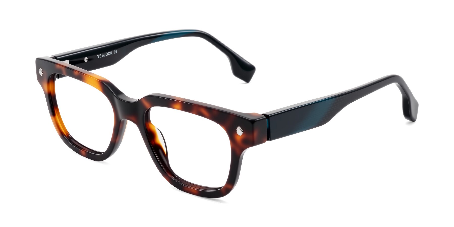 Angle of Jensen in Tortoise/Teal Striped with Clear Reading Eyeglass Lenses